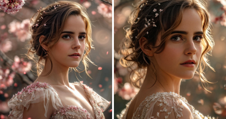 “Captivating Charm: Emma Watson Poses with Cherry Blossoms”